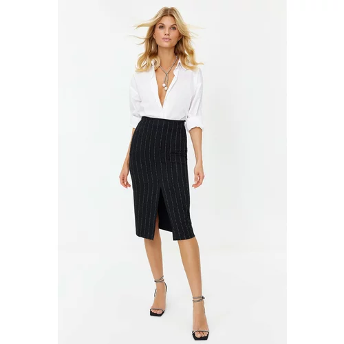 Trendyol Black Fitted Woven Shiny Stone Skirt