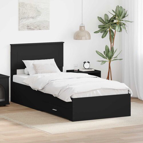vidaXL Konstrukcija postelje s predalom Črna in srebrna 75 x 190 cm Cene