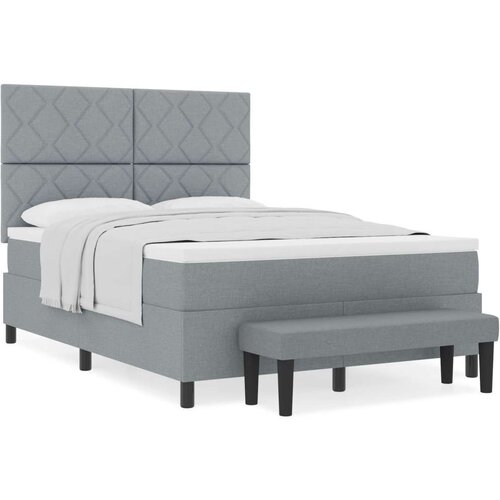Box spring krevet s madracem i klupom svijetlosivi 140x200 cm tkanina Slike