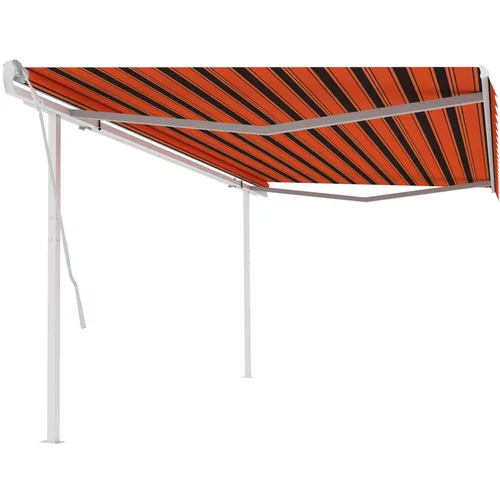 vidaXL Ročno zložljiva tenda s stebrički 5x3 m oranžna in rjava