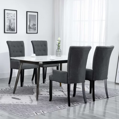 vidaXL Jedilni stoli z naslonjali za roke 4 kosi temno sivo blago