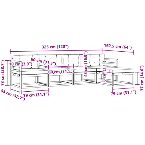  Set vanjskih sofa 4 kom. Bijela i svjetlosiva Poliester Smeđa 325 x 162,5 x 73 cm Slike