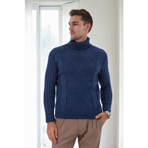 Dewberry 53285 Slim-Fit Fisherman Corded Thick Mens Sweater-INDIGO Slike