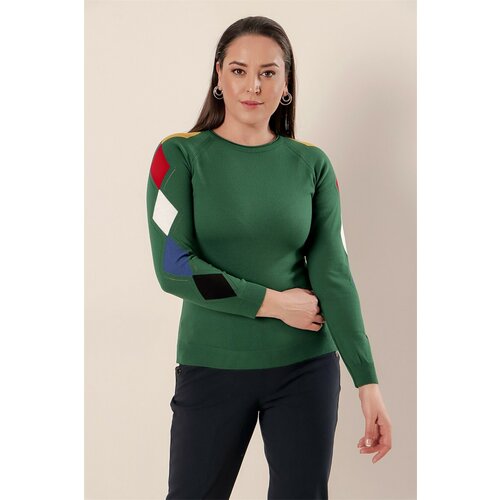 By Saygı The sleeves are diamond-patterned Front Short Back Long Plus Size Acrylic Sweater Green. Slike