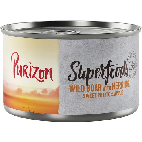 Purizon Varčno pakiranje Superfoods 24 x 140 g - Divji prašič s slanikom, sladkim krompirjem in jabolkom
