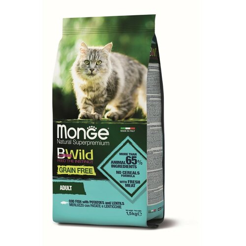 Monge CAT - BWild Grain Free - bakalar, sočivo i krompir 1.5kg Slike