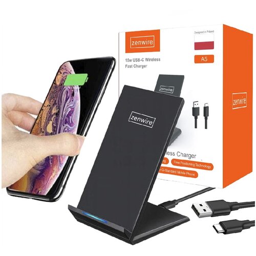 Zenwire A3 brezžični polnilec/stojalo Qi 15W Fast Charge USB-C, črn, z USB-C kablom 1 m, (5000195778) Cene