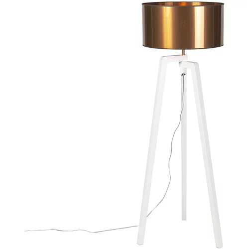 QAZQA Dizajn talna svetilka bela z bakrenim senčilom 50 cm - Puros