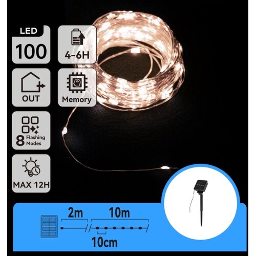Aigostar LED solarni lanac 100xLED/8 funkcija 12m IP65 hladno bela Slike