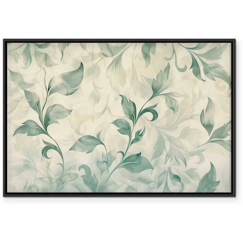  Slika - Watercolor Botanical Motif Delicate Green-Beige Leaves 60x40 U crnom drvenom okviru Cene