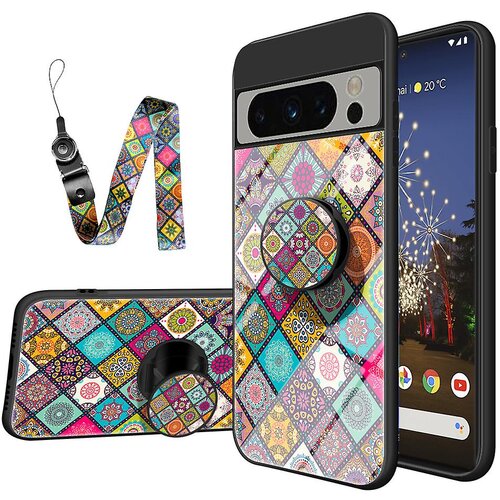 INORCO Ovitek s stojalom v obliki rožic za Google Pixel 8 Pro, PC+TPU+ovitek za telefon iz kaljenega stekla z vrvico, (22036468) Slike