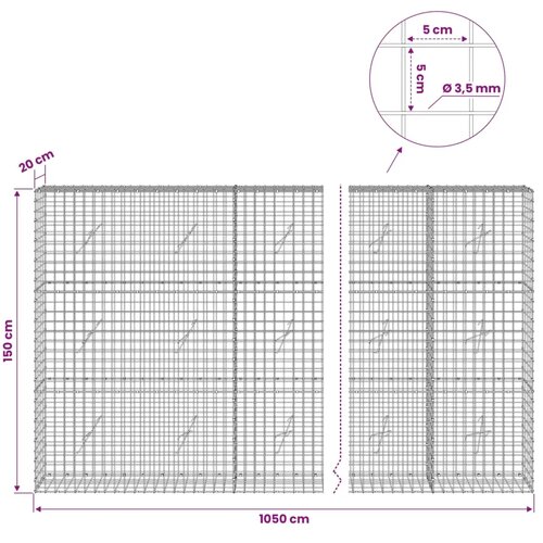  Gabion s žicom debljine 3 5 mm i mrežom 5x5 cm 1050x20x150 cm - 20 cm 150 cm 1050 cm Slike