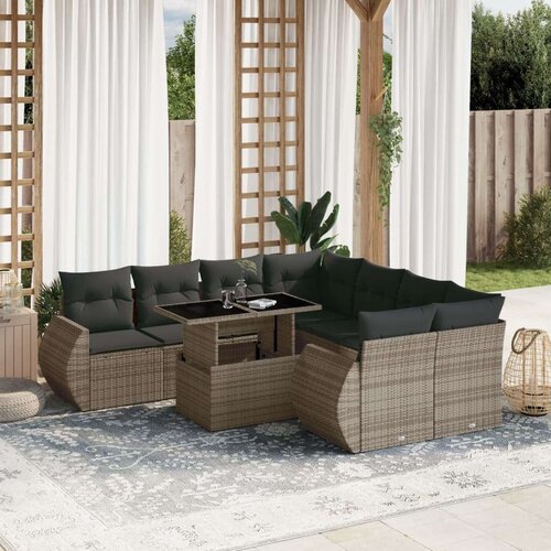  9-dijelni set vrtnih sofa od poliratana s jastucima sivi Slike