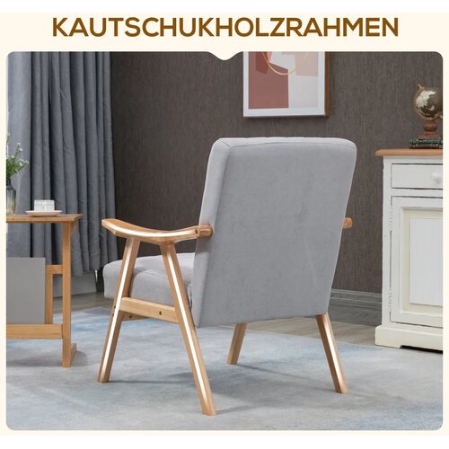  Fotelja skandinavskog dizajna do 120 kg bar&amp;scaron;unasti izgled puno drvo 68 cm x 74 cm x 82 cm prirodna + siva Slike