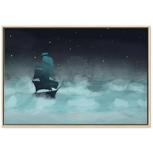  Slika - Night Waves (1 Part) Wide - Second Variant 60x40 U prirodnom drvenom okviru Slike