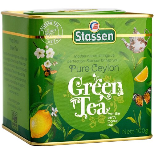 Stassen Čist cejlonski zeleni čaj u limenci, 100g Slike