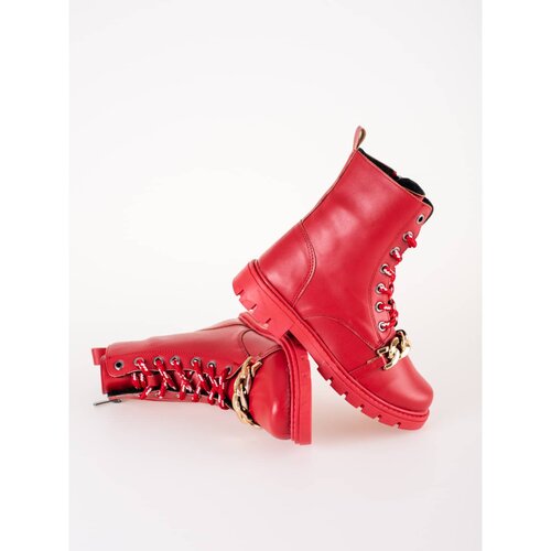 SHELOVET Red girls' leather ankle boots with chain Slike