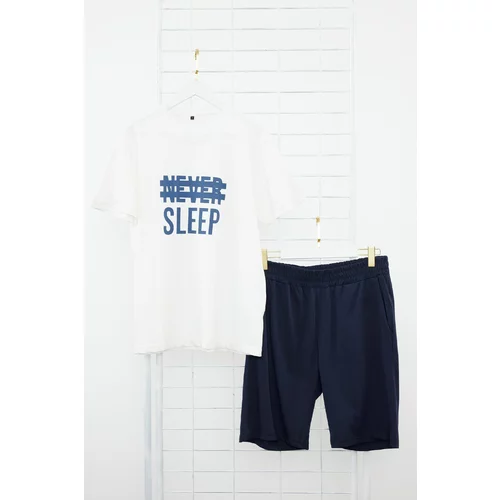 Trendyol Navy Blue Men&#39;s Regular Fit Knitted Summer Pajama Set with Shorts