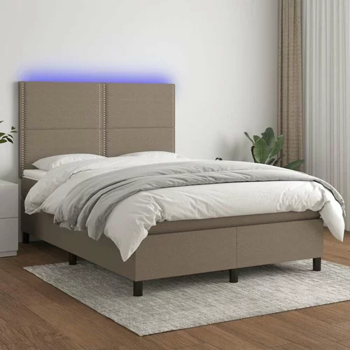  Krevet box spring s madracem LED smeđesivi 140x190 cm tkanina