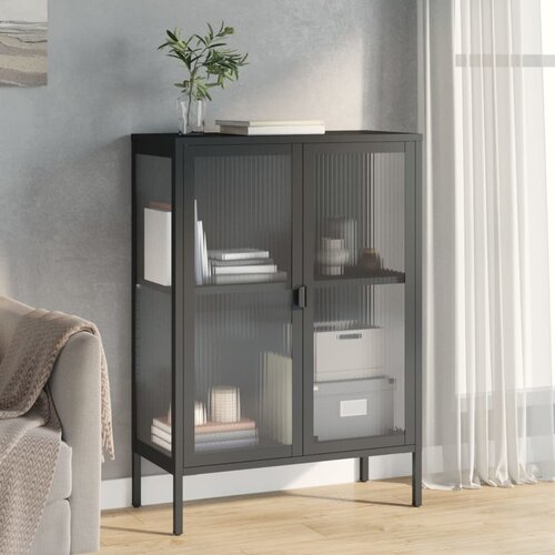  Komoda crna 75 x 35 x 105 cm od stakla i čelika Cijene