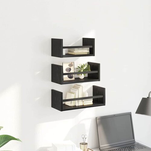  Set zidnih polica 3 pcs Crni hrast 40x16x14cm Konstruirano drvo Slike