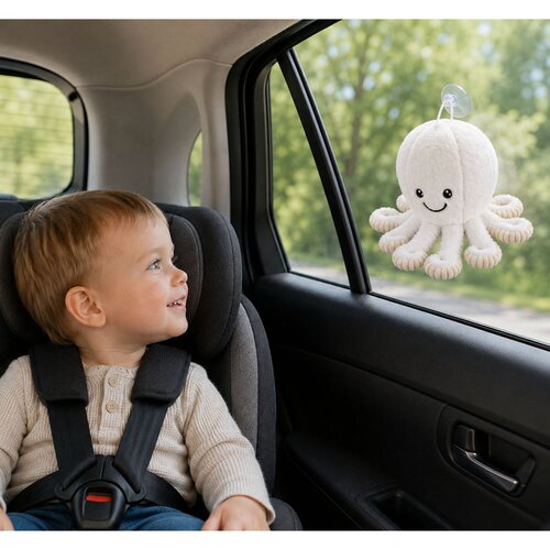  Plush Octopus Plush Toy with Suction Cup, White, 16 cm Slike