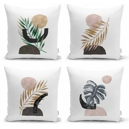 Minimalist Cushion Covers Komplet 4 dekorativnih prevlek za vzglavnik Geometric Leaf, 45 x 45 cm