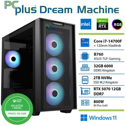 PCPLUS Namizni računalnik Dream Machine Core i7-14700F 32GB 2TB RTX 5070 12GB, Windows 11 Home Cene