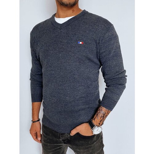 DStreet Men's navy blue sweater with V-neck Slike