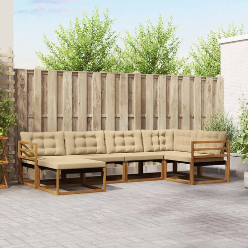  Set vanjskih sofa 6 kom. Prirodna i bež Čvrsto drvo akacije Cene