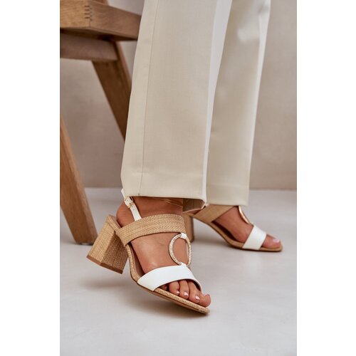 PS1 Block Heel Sandals White-Beige Afleeria Slike