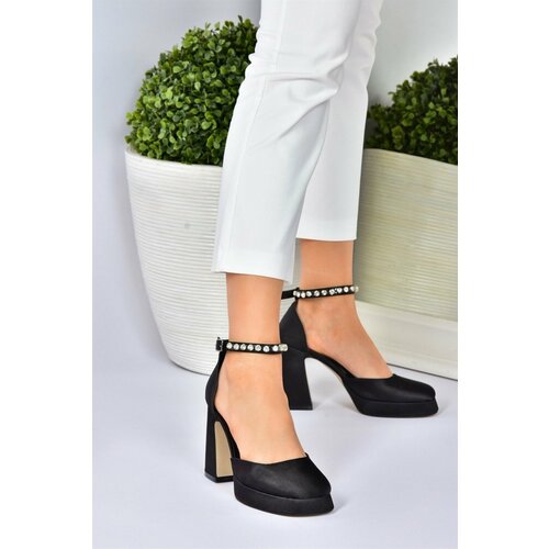 Fox Shoes Women's Black Satin Fabric Thick Platform Heeled Shoes Slike