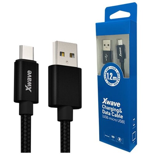 X Wave kabl USB2.0 na micro usb 1,2M,2A,aluminium,upleten,crni Slike