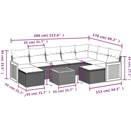 VidaXL 10-dijelni set vrtnih sofa s jastucima crni od poliratana Slike