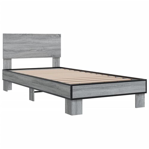 VidaXL Posteljni okvir siva sonoma 75x190 cm inženirski les in kovina, (21128581) Slike