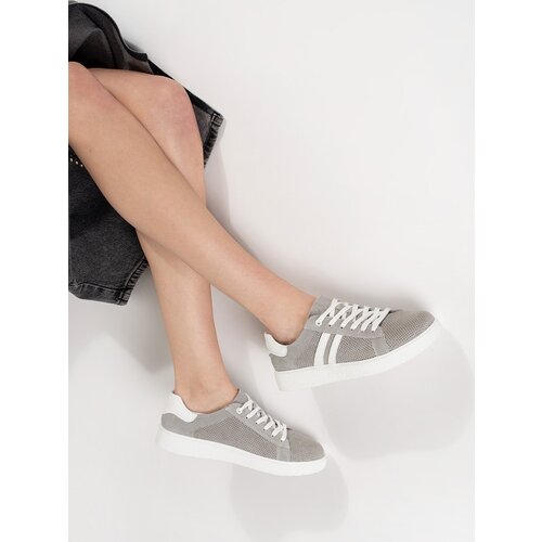 GOODIN Grey openwork sneakers made of natural leather Cene