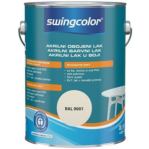 SWINGCOLOR Akrilni barvni lak (kremno bele barve, svilnato mat, 2,5 l) Cene