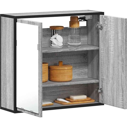 vidaXL Kopalniška omarica z ogledalom siva sonoma 65x20x60 cm inž. les Cene