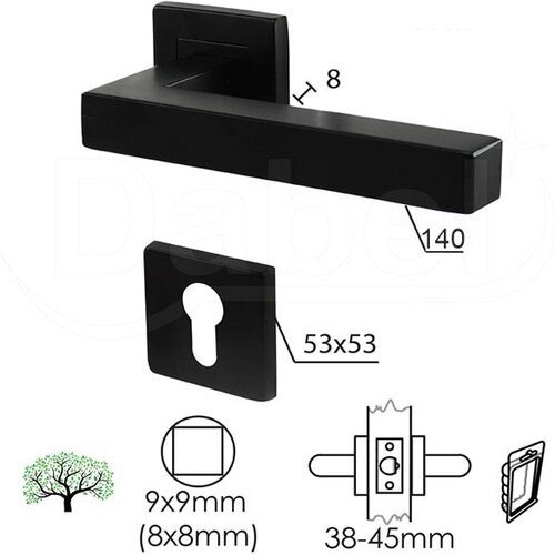 Dabel kvaka rozeta za vrata ohrid crna 53x53/8/140/8/9mm CIL DBP3 (0101118) Slike