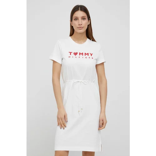 Tommy Hilfiger Pamučna haljina boja bijela,