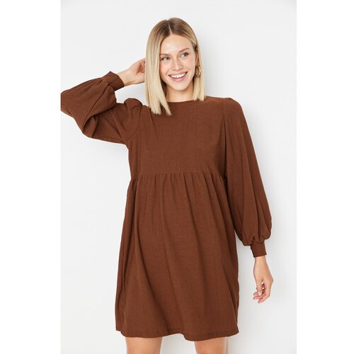 Trendyol Brown Ruffle Knitted Dress Slike