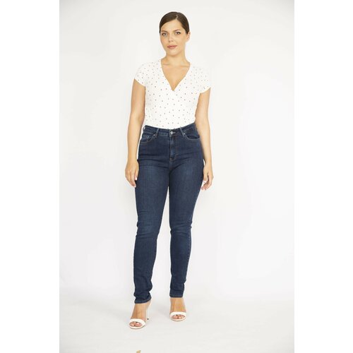 Şans Women's Navy Blue Plus Size 5-Pocket Lycra Jeans. Slike