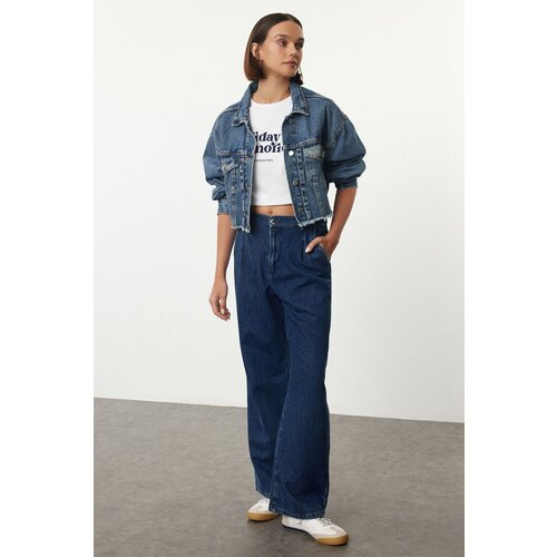 Trendyol Dark Blue More Sustainable High Waist Wide Leg Jeans Cene