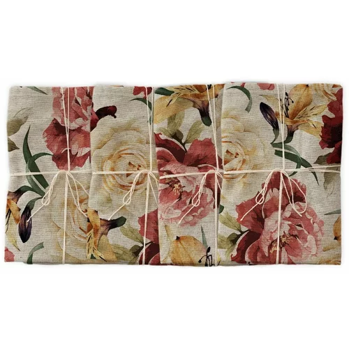 Really Nice Things set od 4 platnene salvete s lanom Roses, 43 x 43 cm