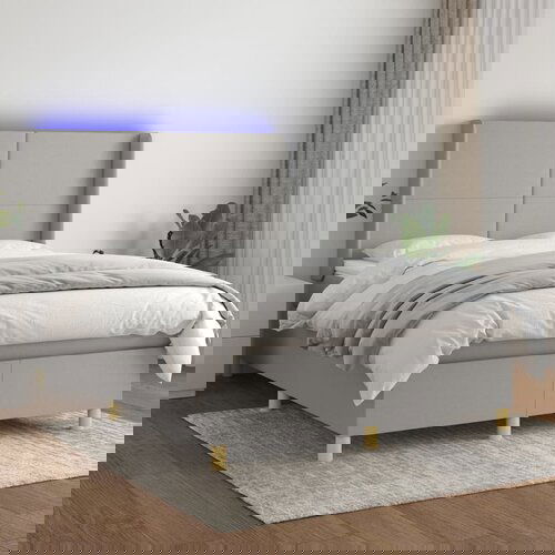 VidaXL Krevet box spring s madracem LED svjetlosivi 140x190 cm tkanina Slike