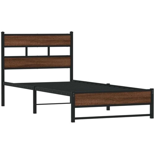 VidaXL Metalni okvir kreveta bez madraca smeđi hrast 107x203 cm Slike