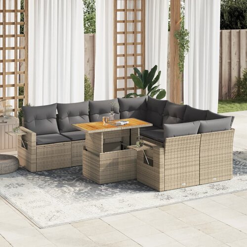 vidaXL 9-dijelni set vrtnih sofa s jastucima bež od poliratana Cijene
