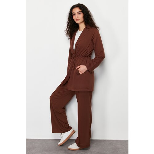 Trendyol Brown Belted Pocket Detailed Knitted Top and Bottom Set Slike