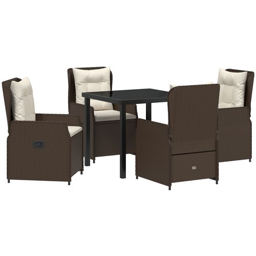 vidaXL 5-dijelni vrtni set za objedovanje smeđi poli ratan, vrtni stol crni 80x80x73 cm od kaljenog stakla Cijene