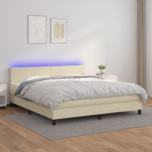 vidaXL Krevet box spring s madracem LED krem 160x200cm od umjetne kože - Krema 160 x 200 cm gumbi Cijene